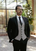 کت و شلوار دبل فیس راه راه مشکی